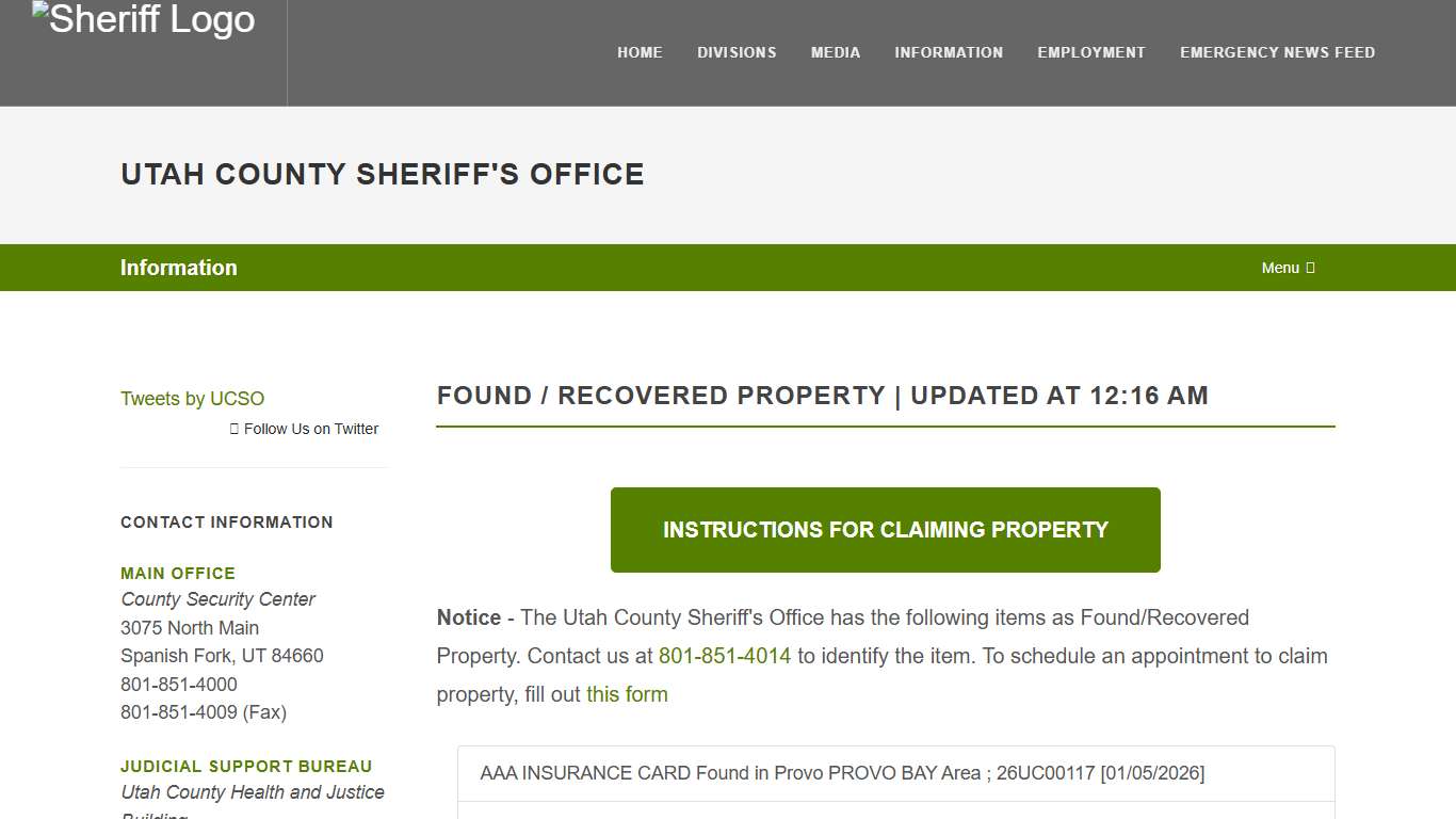 Utah County Sheriff's Office Recovered Property